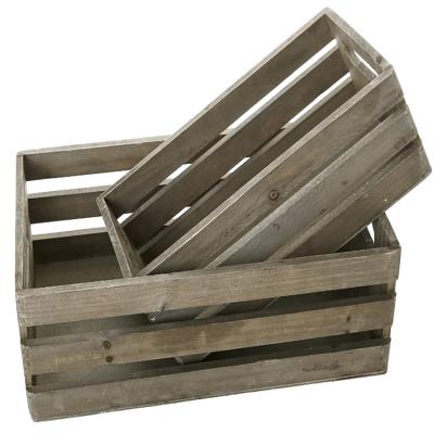 China China Set Of 2 Gray Nesting Storage Crates Antique Distressed Wooden Boxes for sale