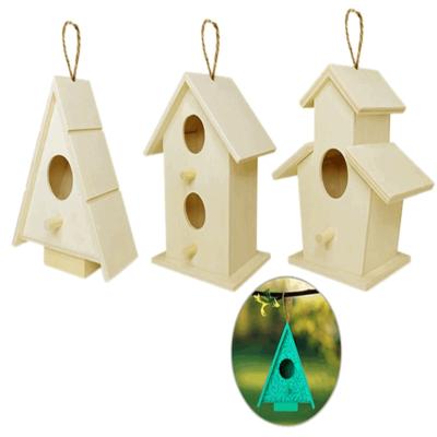 China Unfinished Garden Decoration Unfinished Children's DIY Toy Plant Bird House Natural Solid Wooden Wholesale Kids Breathable Set for sale