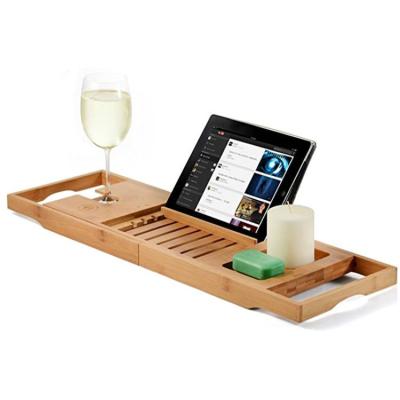 China Eco-Friendly High Quality Looks And Convenience Combined Bamboo Caddy Tray Wooden Tub Bath Tray With Extending Sides for sale