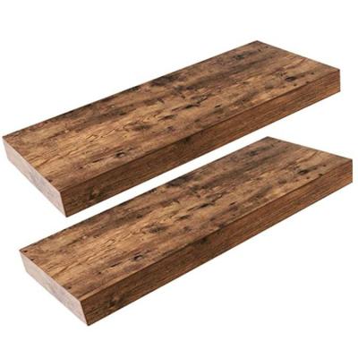 China Adjustable (Size) Selling Like 2 23.6 Inch Rustic Brown Wall Shelf Set Hanging Invisible Brackets Wooden Floating Shelf Long for sale