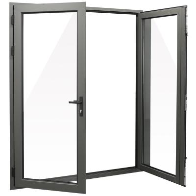 China Waterproof black aluminum casement door and window with combined screen casement door and attached casement window for sale