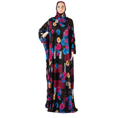 China 100% Polyester Traditional Floral Print Loose Muslim Long Dress Abaya With Bat-sleeve Plus-size Muslim Women's Dress for sale