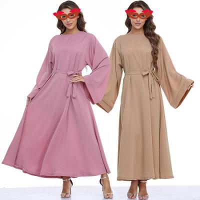 China Middle East Muslim Super Long Dress Loose Women Abaya Polyester Robe Prayer Dress Muslim Swing Skirt Belt for sale