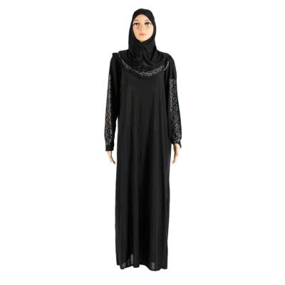 China Cheap Factory Polyester Customized Rhinestones Islamic Maxi Hijab Dress Abaya Women Dress Traditional Muslim Hooded Dress for sale