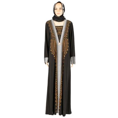 China Islamic Dress Abaya Heavy Industry Clothing Kaftan Ice Nail Beading Dubai Silk Abaya Muslim Women Long Dress for sale