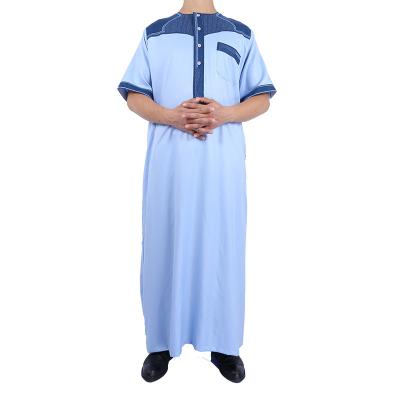 China Muslim Abaya Long Clothing Cotton Islamic Moroccan Canvas Short Sleeve Long Dress For Men Popular This Summer for sale