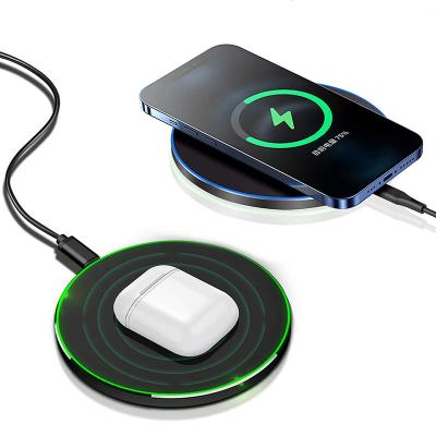 China Factory 15W Qi Wireless Charger Fast Wireless Charging Pad Led Light Type C Fast Charger Earphone Android Pad for sale