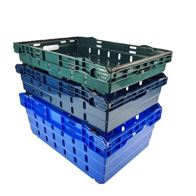 China Vegetable mesh plastic crate with handle super market fruit grid container for sale à venda