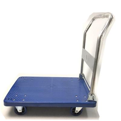 China Factory Foldable Plastic Food Carts Folding Hand Push Grocery Shopping Trolley Cart for sale