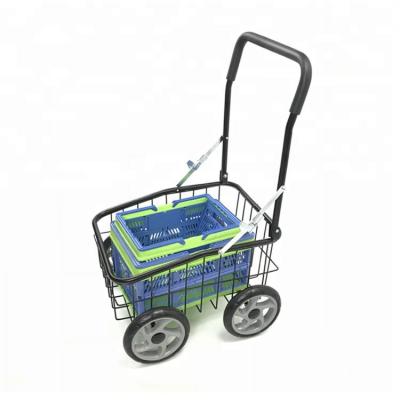 China Sunhod Supermarket Metal material 4 wheels folding shopping basket trolley Te koop