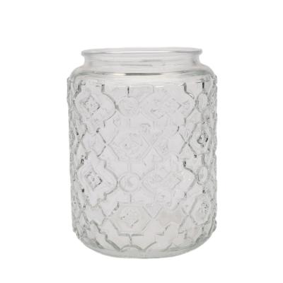 China Hot Selling 500ml 17oz Storage Chinese Supplier Customized Candle Empty Embossed Glass Vessel for sale