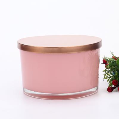 China Home Decoration / Restaurant / Bar / Hotel Bowl 16oz 22oz Custom Frosted Large Clear Wide Mouth Tumbler 3 Wick Empty Glass 3 Wick Candle Jars With Lid Pink for sale