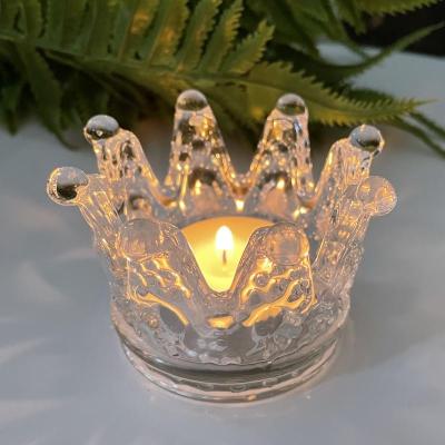 China Scented Crown Shape Wedding Engagement Ring Jewelry Holder Glass Candle Tealight Stand For Valentine's Day for sale