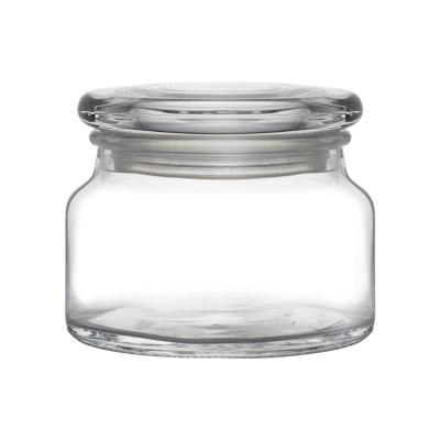 China 10oz 16oz 24oz 300ml 500ml 700ml Sustainable Luxury Round Glass Food Container Candy Cookie Storage Jar With Lid for sale