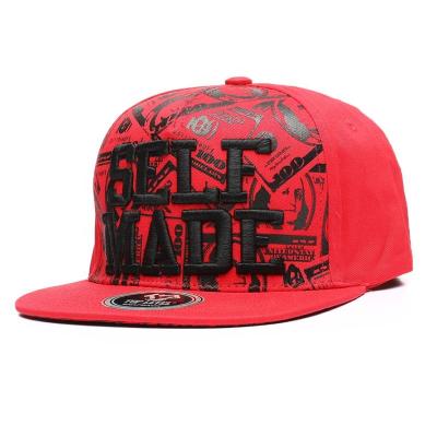 China JOINT Custom Hip Hop Flat Brim 5 Panel Cotton Snapback Hat 3d Embroidery for sale