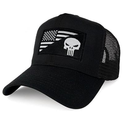 China Custom Trucker Hat COMMON Embroidery Patch Cotton 6 Panel Baseball Cap Flag Patch Trucker Mesh Cap Black for sale