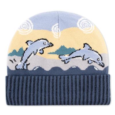 China Jacquard JOINT Logo Fleece Striped Boy Warm Cute Knitted Cap Ribbed Cuff Knit Beanie Acrylic Hats For Kids Winter for sale