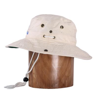 China Custom 100% Cotton Bucket Hat Bulk Sale Cotton Designed Material Unisex Fishing Logo Bucket Hat With String for sale