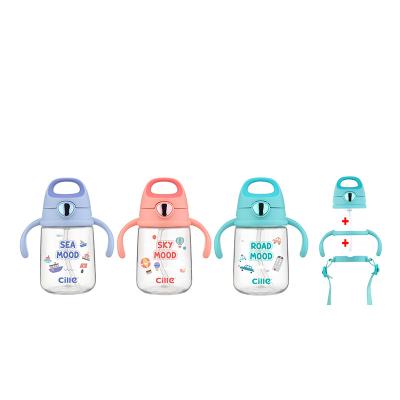 China Food Grade BPA Free Leak Proof Feeding Bottles Baby Cups With Soft Handle Silicone Straw Water Bottle For Kids for sale