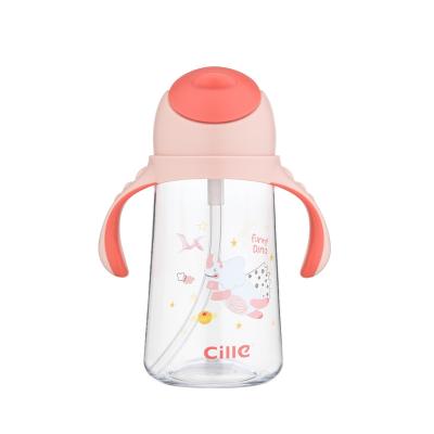 China New Style Cartoon PP Sustainable Plastic Handle Children's Water Bottle With Straw Baby Water Bottle for sale