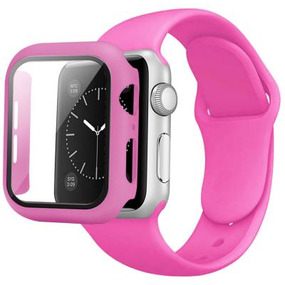 China Sport Rubber Rubber 2 in 1 Silicone Watch Case and Watch Band for Apple Watch Se 6 3 Series 7 for sale