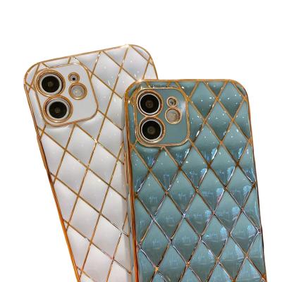 China Shockproof Luxury Bling Plated Radium Carved 3D Solid Color Rhombus TPU Cover Smart Phone Cases For Iphone Series for sale