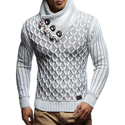 China 2021 Anti-wrinkle hot men's button turtle leather neck knitted thick sweater long sleeve man pullover for sale