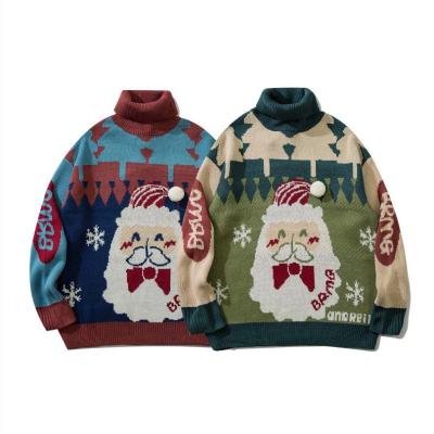 China Wholesale Custom Anti-wrinkle Cartoon Men's Christmas Turtle Neck Sweater Santa Claus Sweater For Family for sale