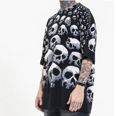 China Skeleton Anti-pilling Full Sleeve Printed Men's T-shirt Streetwear Hip Hop Skull Short Sleeve Tees Man Clothing for sale