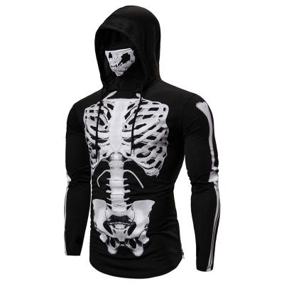 China Anti-Wrinkle Stretch Fitness Men's Sweater Ninja Suit Full Skeleton Skull Hooded Long Sleeve T-Shirt for sale