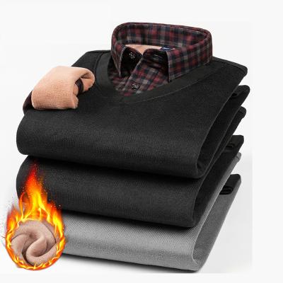 China Anti-pilling New Winter Custom Fake Knitwear Two Pieces Casual Fleece Shirts Mens Warm Shirts for sale