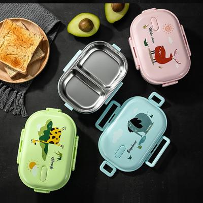 China Freshness Preservation 304 Stainless Steel Bento Lunch Box Grids Bento Cartoon Pictures Box With Handle Lunch Box For Camping for sale