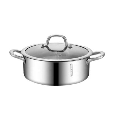 China Sustainable food grade 304 stainless steel hot pan with large divider and glass lid hotpot for catering equipment for sale