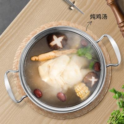 China Sustainable Korean Style 201 Stainless Steel Soup Pot With Stainless Steel Lid Double-Layer Bottom for sale