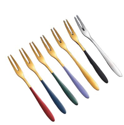 China 304 stainless steel multi set fruit restaurant fruit restaurant color dessert cake viable customized reusable fork for sale