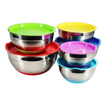 China Disposable 304 stainless steel salad bowl with stainless steel silicone material food seasoning rolls round salad bowl for sale