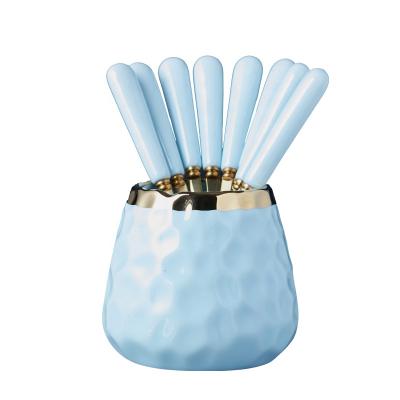 China Luxury Ceramic Cake and Dessert Ice Cream Fork Spoon Storage Jar Fork Spoon Pot for sale