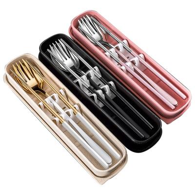 China Viable Reusable Korean Chopstick Fork Stainless Steel Travel Set Cutlery Box Portable Cutlery Box for sale