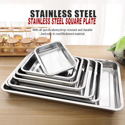 China Sustainable 410 Stainless Steel Plates Square Serving Tray For Food Rectangular Deep Dish Baking Tray for sale