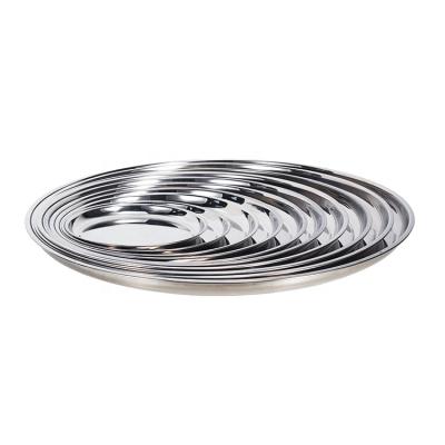 China Wholesale CLASSIC thickened stainless steel tray round serving dish large tray 25 to 70 cm round tray for sale