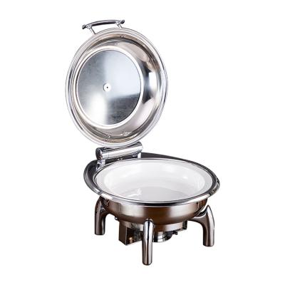 China 201#SUS+Ceramic Stainless Steel Alcohol Heating Stove Food Warmer Round Visible Chafing Dish Buffet Trays Cookware Sets for sale