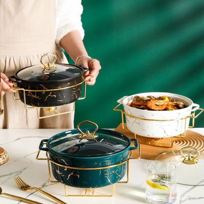 China Viable wholesale commercial wedding dishe food heater soup pot ceramic marble chafing luxury gold pot for sale