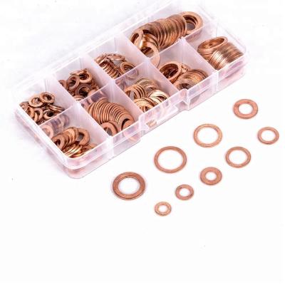 China Crush Copper 200pcs Assorted Seal Copper Gasket Set Ring Seal Kit Box Flat 9 Sizes for sale