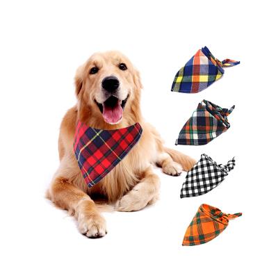 China 2021 OEM/ODM Logo Pet Bandana Organic Cotton Viable Custom Collar Plaid Dog Bandana Scarf for sale