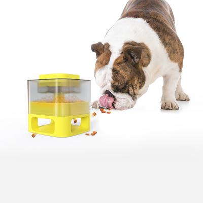 China 2021 OEM Viable Cuboid Puppy Training Toy Yellow Food Container Interactive Dog Toys Pet Fun Slow Feeder for sale