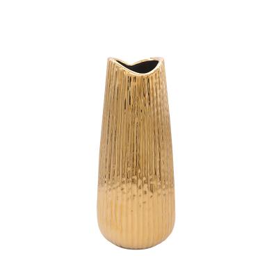 China Gold Mouth Viable Nordic Light Luxury Plated Wide Vase for sale