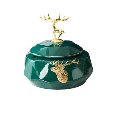 China Deer Sustainable Creative Home Ceramic Ashtray With Lid for sale