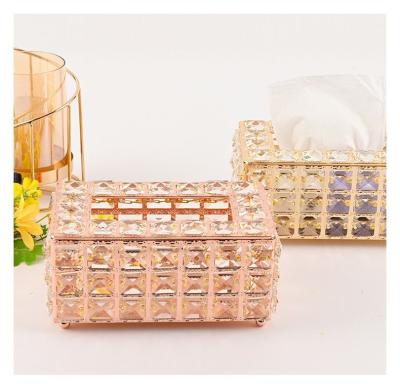 China Viable European Decorative Iron Decoration Style Crystal Tissue Box for sale