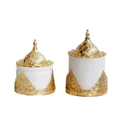 China Viable Style Gold Creative Middle East Iron Combination Ceramic Censer Furniture Decoration Pieces for sale