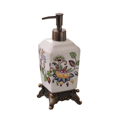 China European Glazed Ceramic Foam Soap Dispenser Ice Slot Hand Sanitizer Press Bottle Shampoo Bottle for sale